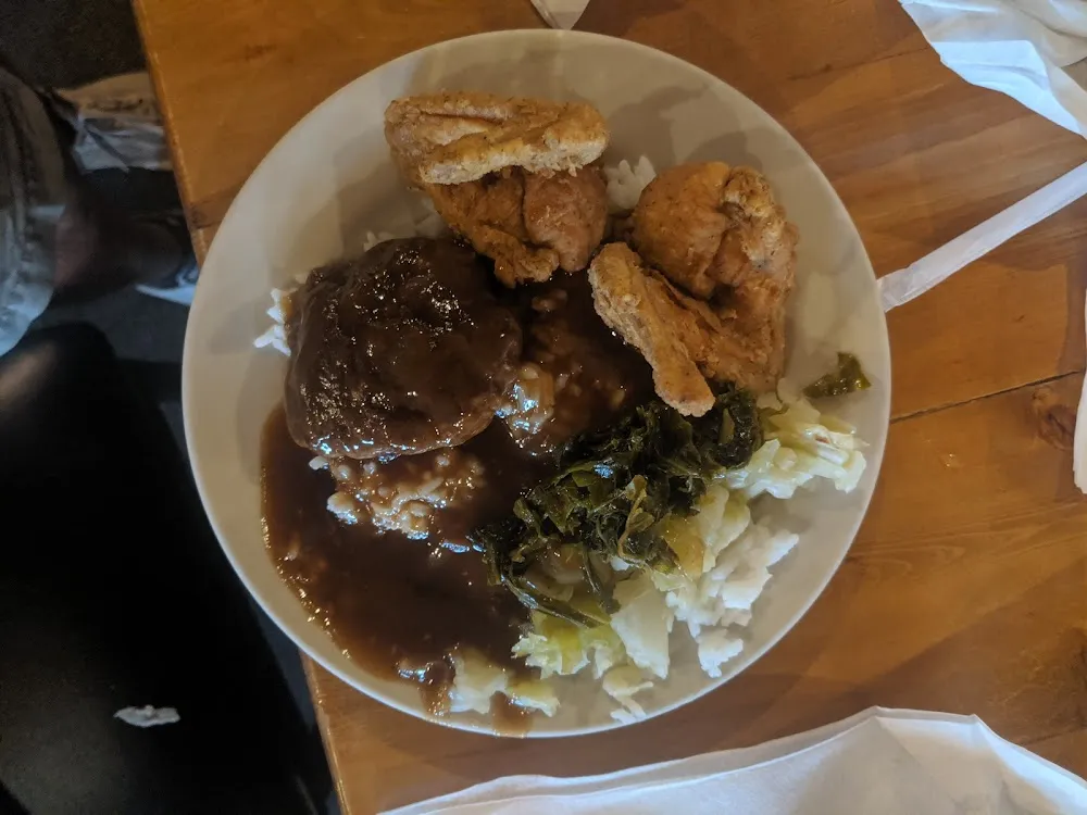 Fried Chicken Hamburger Steak Mashed Potatoes